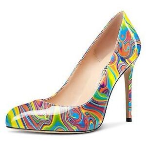 Aachcol Pumps Pointed Toe Slip on Mid Heel Dress Chunky Block Heels Size 7.5